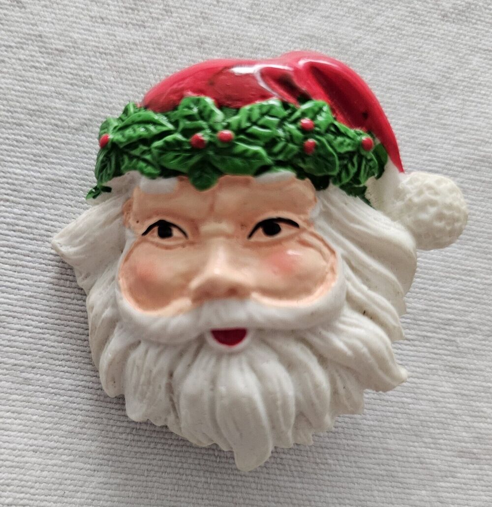 Vintage Christmas Smiling Santa Brooch Pin Resin Santa Claus Jewelry 1990s 80s